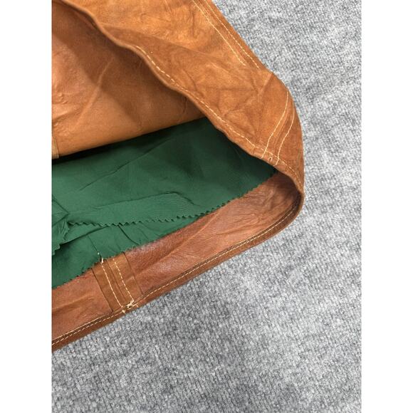 Vintage Brown Suede Leather Mini Skirt LaceUp Back Zipper Front Green Lining 70s - Picture 10 of 14